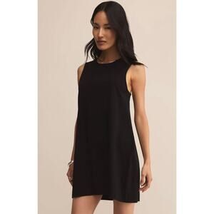 Z Supply Black Ribbed Tank Mini Dress Size L Sleeveless Cotton Casual NWT